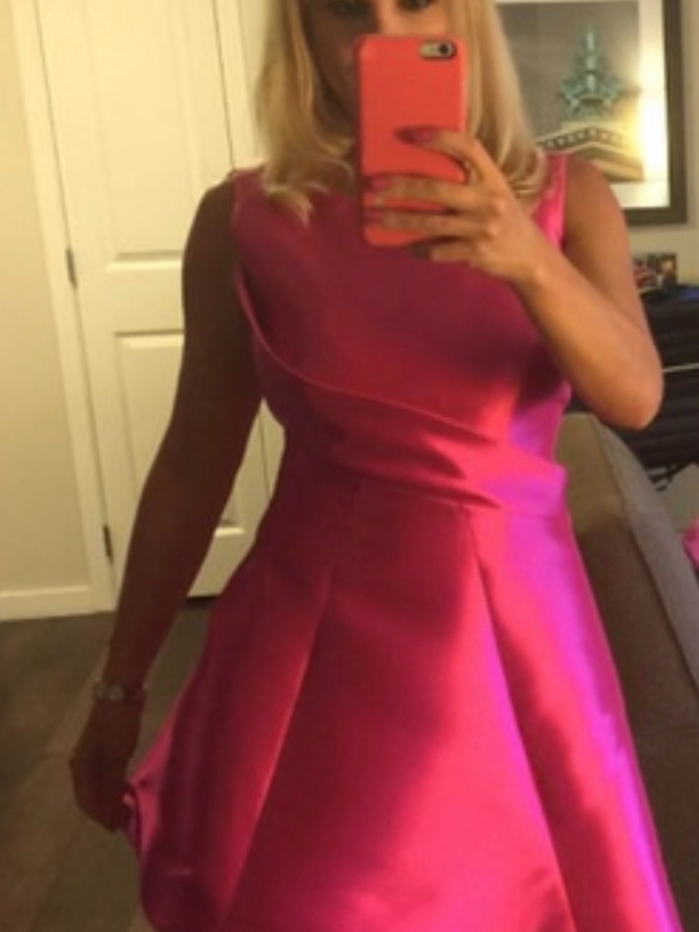 Jovani Vibrant Pink Asymmetrical Satin Fit & Flare Dress